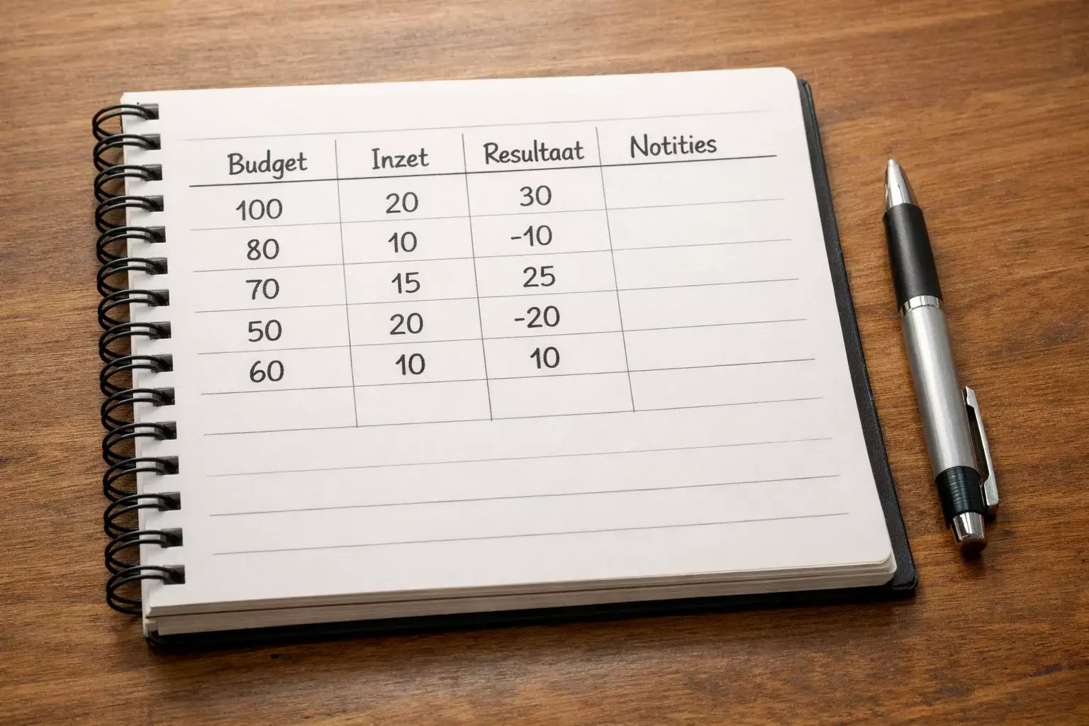 Notitieblok met budgetplanning voor weddenschappen