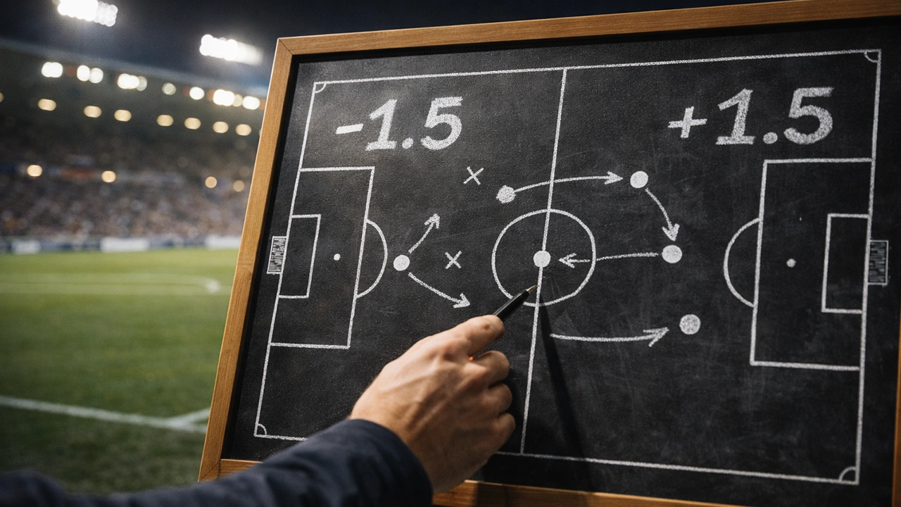 Voetbalstadion met tactisch bord waarop handicap berekeningen staan