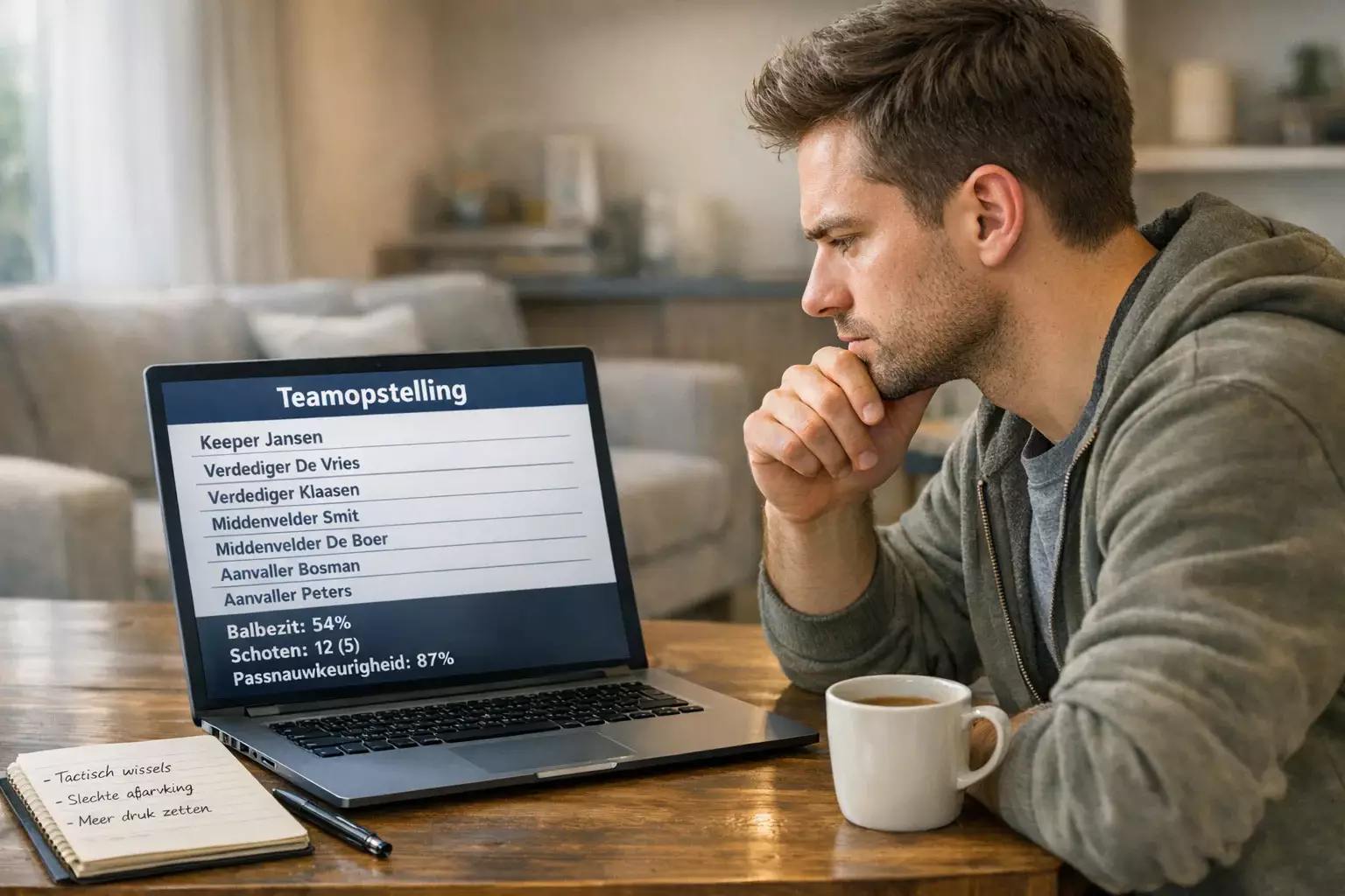 Wedder analyseert voetbalstatistieken op laptop