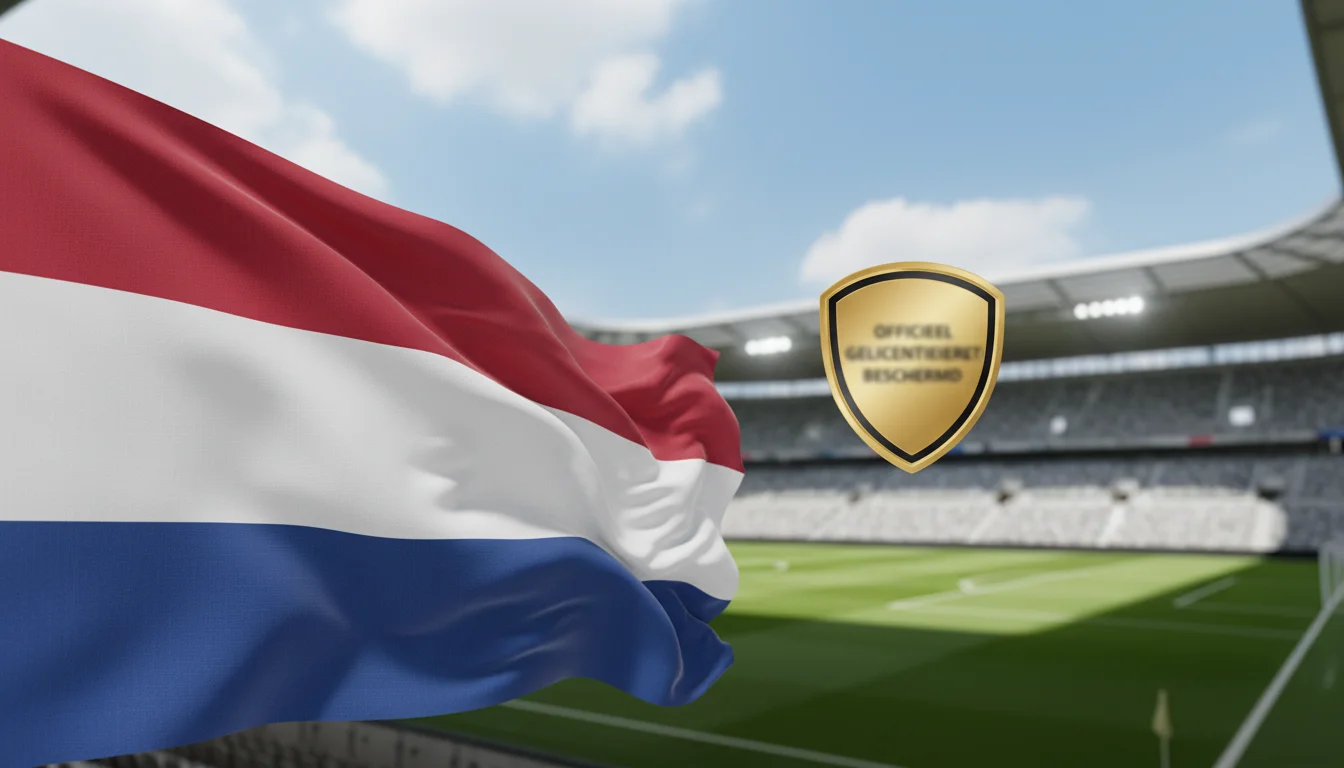 Nederlandse vlag met voetbalstadion en veiligheidsschild symbool