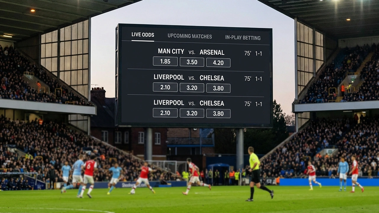 Digitaal scherm met verschillende voetbalquoteringen in stadion