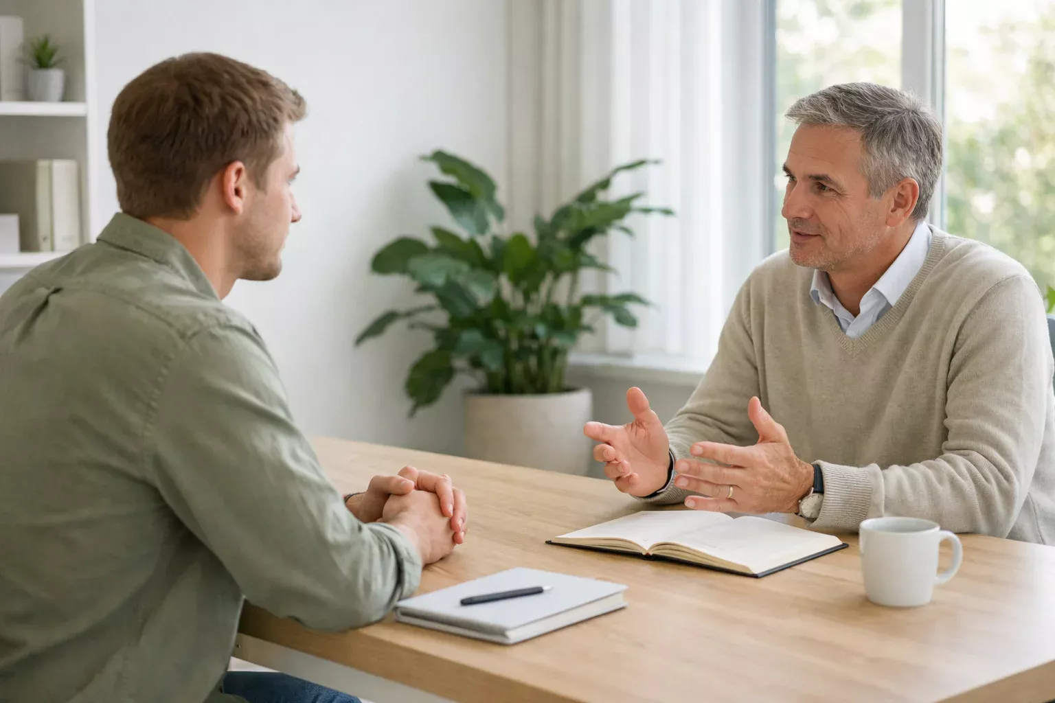 Persoon in gesprek over verantwoord gokken met hulpverlener